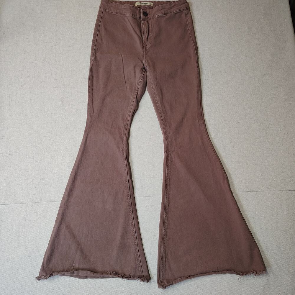 Rock & Roll Denim Womens 29 Bell Bottom Jeans Brown Western Cowgirl Raw Hem